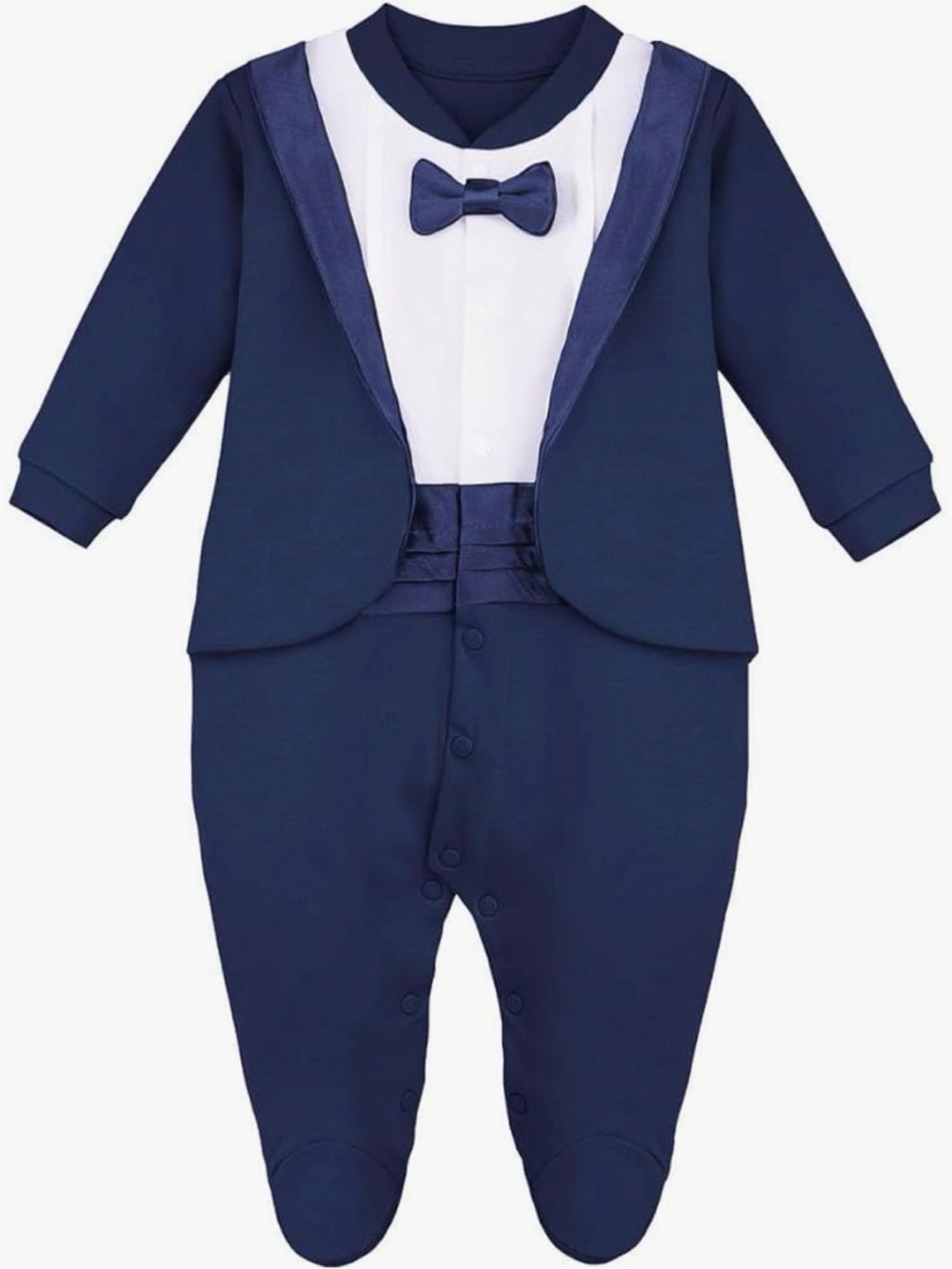 Baby Navy Tuxedo One-Piece with Bow Tie 0-3 - Picture 2 of 8